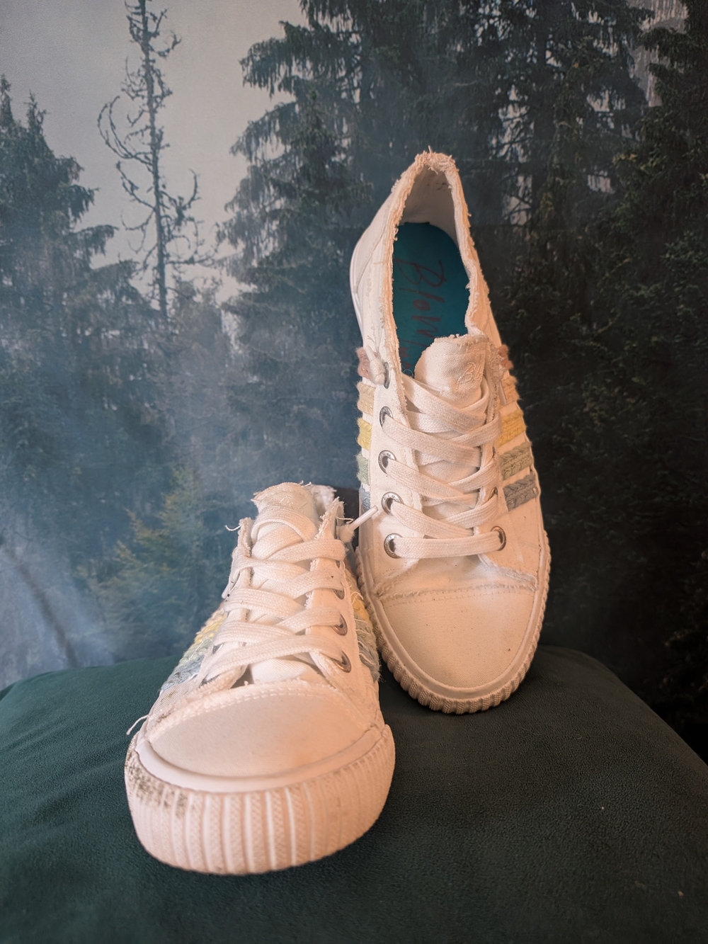 White Low-Top Sneakers with Pastel Stripe Detail